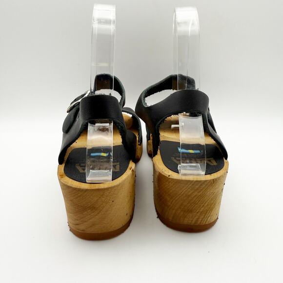 MIA Womens ANJA Clogs EU 37 US 6.5 Black Leather Wooden Heel Peep Toe NIB - Picture 10 of 11